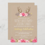 牡丹素朴と鹿のアントラー結婚式招待状 招待状 (正面/裏面)