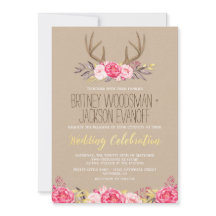 牡丹素朴と鹿のアントラー結婚式招待状