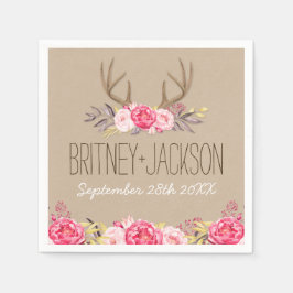牡丹素朴と鹿アントラー結婚のナプキン スタンダードカクテルナプキン