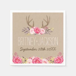 牡丹素朴と鹿アントラー結婚のナプキン スタンダードカクテルナプキン