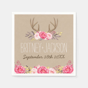 牡丹素朴と鹿アントラー結婚のナプキン スタンダードカクテルナプキン