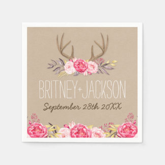 牡丹素朴と鹿アントラー結婚のナプキン スタンダードカクテルナプキン