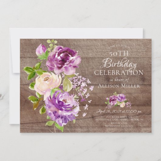 牡丹素朴フローラ誕生日招待状 招待状 (正面)