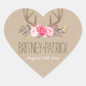 牡丹素朴&ディアアントラー結婚式の引き出物シール ハートシール (正面)