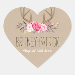 牡丹素朴&ディアアントラー結婚式の引き出物シール ハートシール