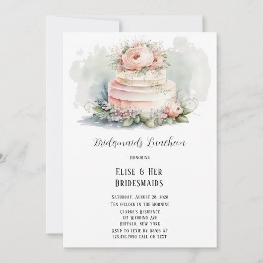 牡丹結婚の花のケーキ花嫁付き給食 招待状 (正面)