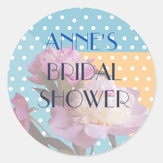 牡丹花とドットブライダルシャワーステッキ ラウンドシール (正面)