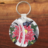 牡丹花と蝶タトゥーデザイン キーホルダー (正面)