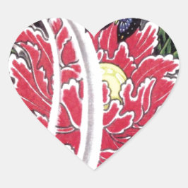 牡丹花と蝶タトゥーデザイン ハートシール