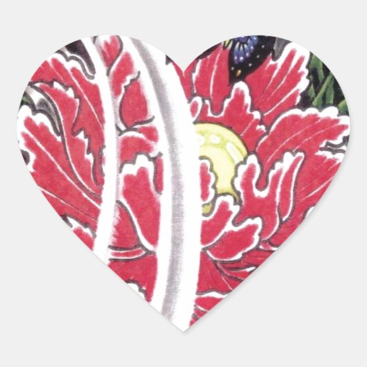 牡丹花と蝶タトゥーデザイン ハートシール (正面)