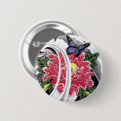 牡丹花と蝶タトゥーデザイン 缶バッジ (正面&裏面)