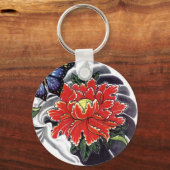 牡丹花の入日本の墨デザイン キーホルダー (正面)