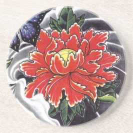 牡丹花の入日本の墨デザイン コースター