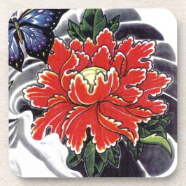 牡丹花の入日本の墨デザイン コースター