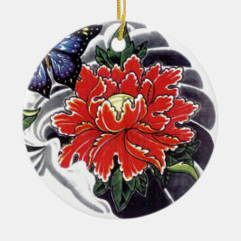 牡丹花の入日本の墨デザイン セラミックオーナメント