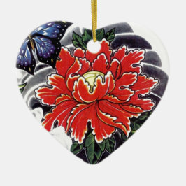 牡丹花の入日本の墨デザイン セラミックオーナメント