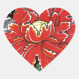 牡丹花の入日本の墨デザイン ハートシール