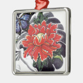 牡丹花の入日本の墨デザイン メタルオーナメント (左)