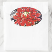 牡丹花の入日本の墨デザイン 楕円形シール (バッグ)