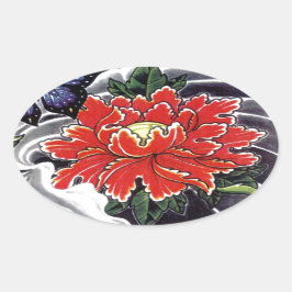 牡丹花の入日本の墨デザイン 楕円形シール