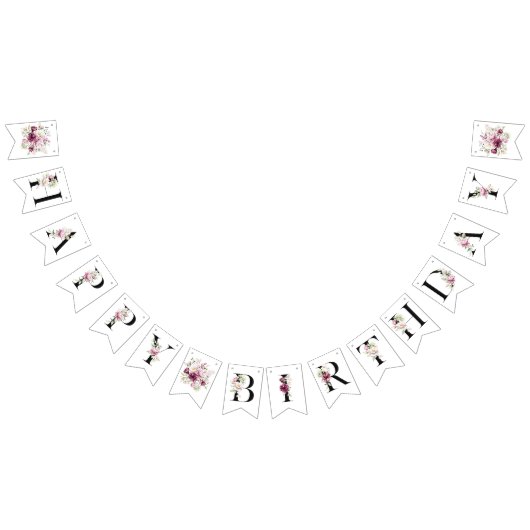 牡丹花ハッピーバースデー旗 バンティングフラッグ (全)