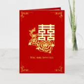 牡丹花バイリンガル中国の結婚式招待状 箔グリーティングカード (正面)