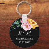 牡丹花春の結婚式モノグラム キーホルダー (正面)