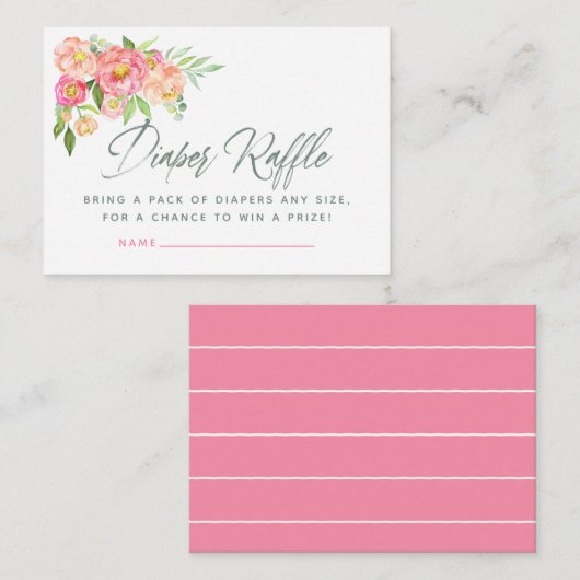 牡丹花赤ちゃんシャワーおむつラッフル エンクロージャーカード (正面/裏面)