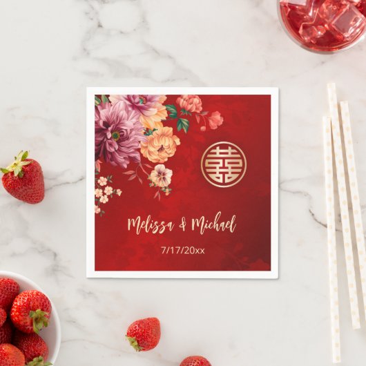牡丹赤中国の結婚カスタム スタンダードカクテルナプキン (インサイチュ)