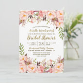 牡丹赤面ピンク金ゴールドブライダルシャワー招待状 招待状 (スタンド正面)