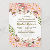 牡丹赤面ピンク金ゴールドブライダルシャワー招待状 招待状 (正面/裏面)
