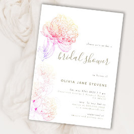 牡丹金ゴールドエレガントフローラスケッチブライダルシャワー 招待状