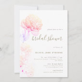 牡丹金ゴールドエレガントフローラスケッチブライダルシャワー 招待状 (正面)