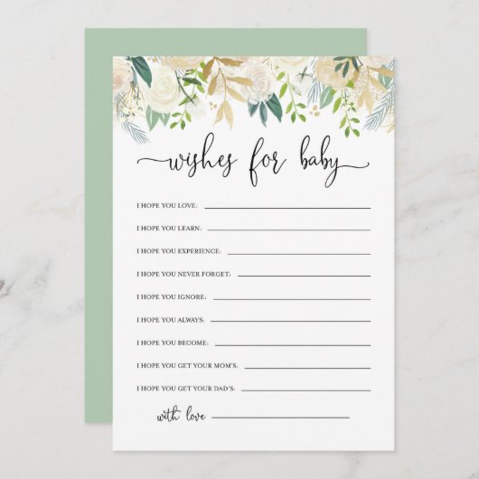 牡丹金ゴールドグリッターベビーウィズベビーシャワー 招待状 (正面/裏面)