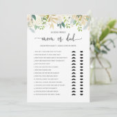 牡丹金ゴールドママまたはパパベビーシャワーゲームカード 招待状 (スタンド正面)