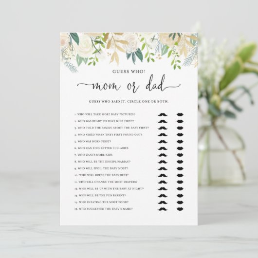 牡丹金ゴールドママまたはパパベビーシャワーゲームカード 招待状 (スタンド正面)