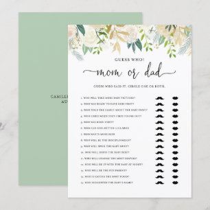 牡丹金ゴールドママまたはパパベビーシャワーゲームカード 招待状