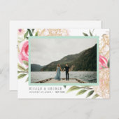 牡丹金ゴールド花写真結婚式の日付を保存 案内ポストカード (正面/裏面)