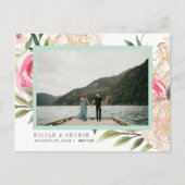 牡丹金ゴールド花写真結婚式の日付を保存 案内ポストカード (正面)