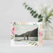 牡丹金ゴールド花写真結婚式の日付を保存 案内ポストカード (スタンド正面)