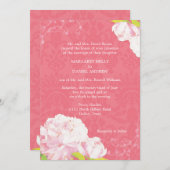 牡丹開花ピンク結婚ズ 招待状 (正面/裏面)