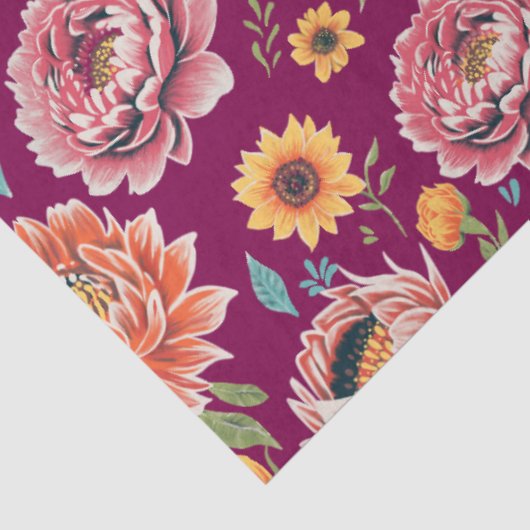 牡丹鮮やかとデイジーはっきりしたフローラピンクオレンジ 薄葉紙 (詳細)