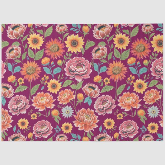 牡丹鮮やかとデイジーはっきりしたフローラピンクオレンジ 薄葉紙 (正面)