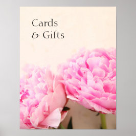 牡丹2枚のピンクのカードのプレゼント ポスター
