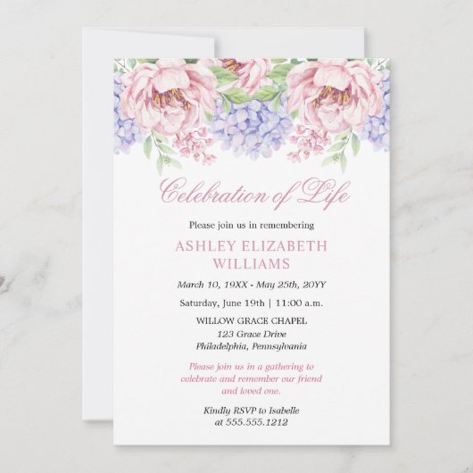 牡丹 |アジサイフローラお祝い 招待状 (正面)