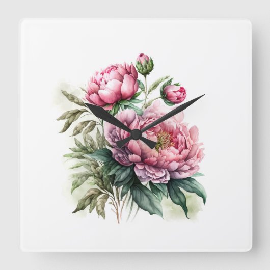 牡丹 スクエア壁時計 (正面)