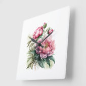 牡丹 スクエア壁時計 (傾斜)