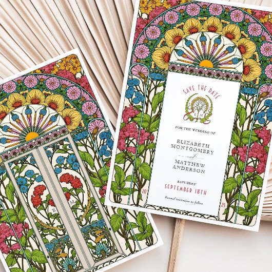 牡丹、バラ&サンアールヌーボー日付を保存 招待状