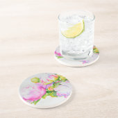 牡丹,ピンク,白,フローラの絵画水色 コースター (側面)