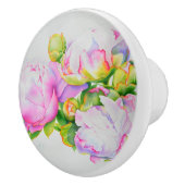 牡丹,ピンク,白,フローラの絵画水色 セラミックノブ (右)